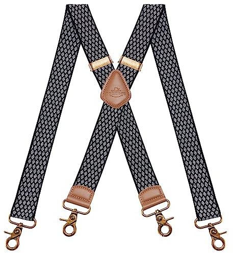 Dresime Mens Braces for Trousers with Strong 4 Hook-Clips, Vintage Suspenders Braces for Men & Women Heavy Duty Elastic Adjustable X Shape