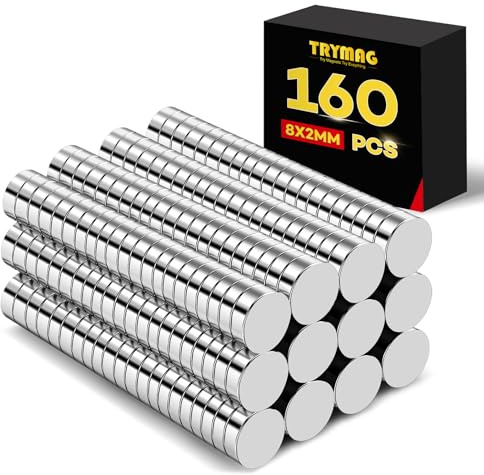 TRYMAG Small 160Pcs 8x2mm Tiny Neodymium Refrigerator Magnets for Crafts, Multi-Purpose Strong Rare Earth Magnets for Classroon Decor, Whiteboard, Fridge, Kitchen, Office
