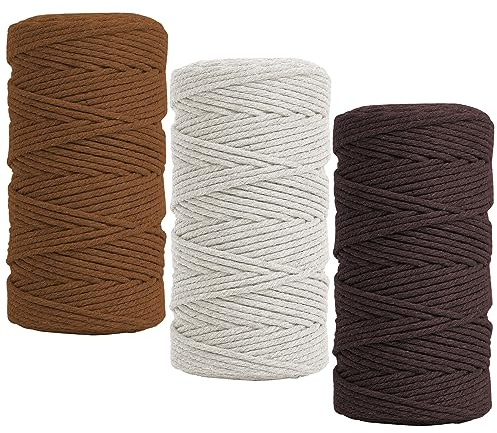 Fyfjur Macrame Corda 2mm, 3 Rotoli Colorato Filo Macrame, Macramè Filo per Appendere A Parete, Acchiappasogni, Artigianato Fai-Da-Te, Cottura, Confezione Regalo (300m)