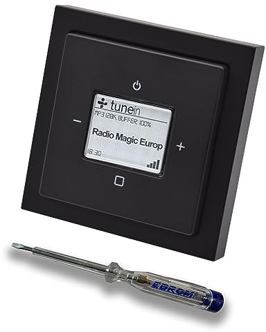 Busch Jäger iNet Internet Unterputz Radio 8216U Future Linear Schwarz Matt, Komplett-Set 8216 U Internetradio, Rahmen und Radioabdeckung inkl. EBROM Phasenprüfer zur Montage des Geräts