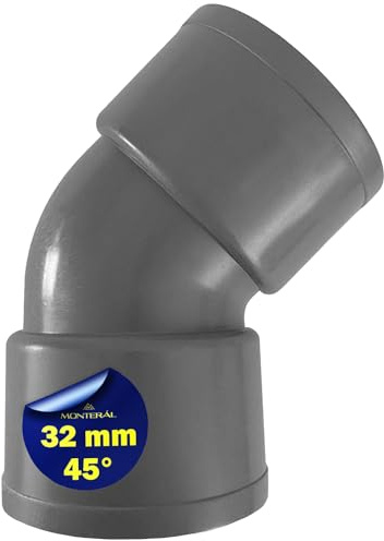 Codo PVC U de Evacuación con Ángulo de 45° Ø 32 mm Se Utiliza para Unir Dos Tubos con Cola - Garantía de 10 Años - MONTERAL