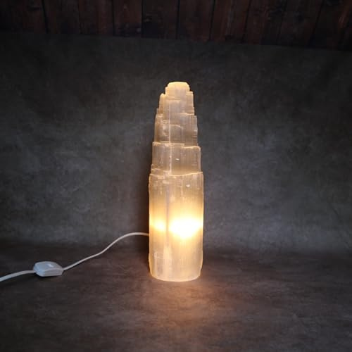 Lampe en sélénite marocaine fabriquée à la main dans des formes naturelles - Disponible en différentes tailles - Cristal authentique extrait au Maroc pour la guérison et la décoration de la maison