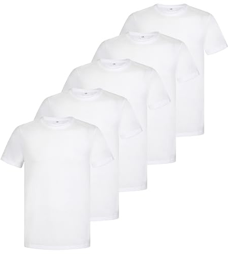 Mens Plain T-Shirts 5 Pack Short Sleeve Crew Neck Cotton Boys Undershirts Running Gym Sport Tees Workwear Workout Tees for Men (UK, Alpha, XXL, Regular, Regular, 5 Pack White)