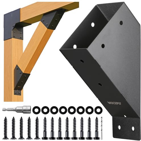 Wocepu 8pack 45 Degree Angle Support Bracket, for 4x6 (Actual 3.5''x5.5'') Pergolas, Gazebo, Deck Porch, Cabin Elevated Wood Support Bracket Support kit (Frosted-Black)