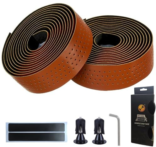 LEXICANMHS Cycling Fahrrad Lenkerband,Wasserfest Rutschfest und Stoßdämpfend mit Lederoptik für Rennrad und Urban Cycling,Inkl.Abklebeband und Fahrrad Lenkerstopfen,200 x 3 cm,Braun