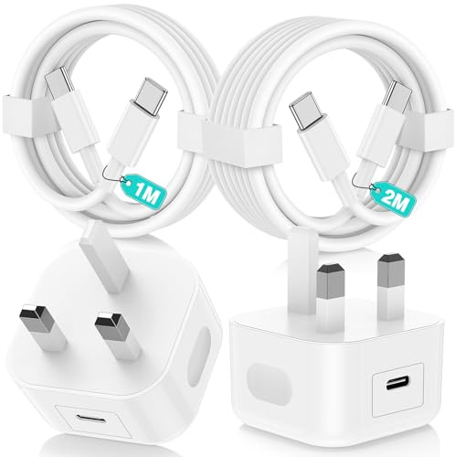 2Pack USB C Charger for iPhone 16 17 15 Pro Max,20W Fast Charger Plug with USB C to Type C Cable 1M/2M for iPhone 17 Air/17E/16 15 Plus/17 16 15 Pro/iPad Pro,UK Wall Power Adapter