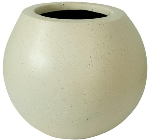 Elly Décor Pflanzgefäß aus Fiberstein, rund, 40,6 cm, Kugel, glattes Design, leicht, langlebig, Gartentopf mit Ablaufloch, für drinnen und draußen, 33 x 40,6 cm, Granitbeige