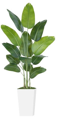 Keeplush Artificiale Uccello del Paradiso 210cm Alta con Vaso Bianco, Piante Finte da Interno Grandi Finta con 13 Foglie, Albero Banano Artificiale Per Interni Esterno Soggiorno Ufficio Giardino Dec