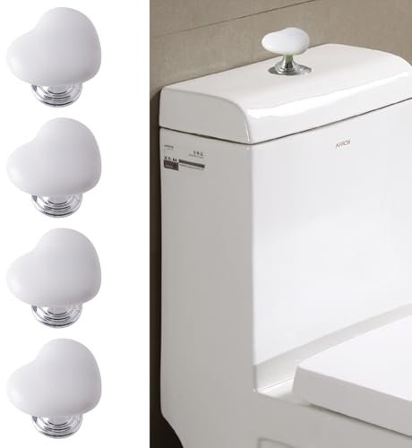 4 Pcs Toilet Button Pusher, Love Heart Shaped Toilet Tank Button Toilet Flush Button Pusher, Toilet Press Tool for Toilet Lid and Tank Toilet Flusher Top Push Button for Women Long Nail （While）