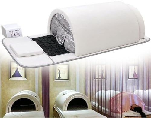 Culla per Sauna a Infrarossi Lontani,Capsula per Sauna Personale a Copertura Completa a 360° Con Cuscino,Sauna Extra Large Con Tappetino a Infrarossi Con Pietre Di Tormalina E Germanio,White