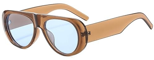 Long Keeper retro överdimensionerade ovala solglasögon för kvinnor – platt topp mode leopard damsolglasögon med UV 400-skydd, Genomskinlig brun blå