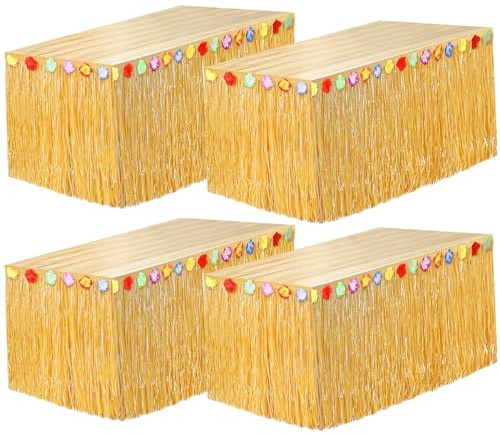 4 Pezzi Gonna Tavolo Hawaiana, Decorazione per Feste Hawaiane, Gonna Tavolo con Fiori Multicolori, Kit Festa Hawaiana,Tovaglia Hawaiana per Feste in Spiaggia, Feste Estive, Picnic Compleanno, BBQ