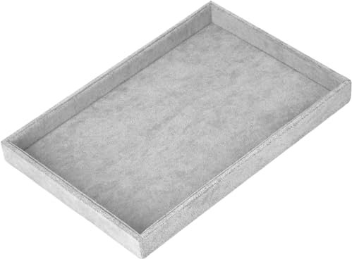 QWORK® 35 * 24 * 3cm vassoi per gioielli organizer set, vassoio per gioielli in velluto, per esporre orecchini, anelli, orologi e bracciali, grigio