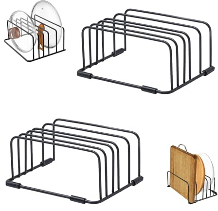 Keboyoe 2 Pezzi Porta Taglieri da Cucina con 5 Scomparti Supporto per Tagliere da Cucina porta Coperchi Pentole Salvaspazio Supporto per Coperchio Porta Piatti da Interno Mobile(Nero)