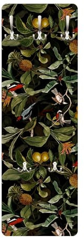 Wandgarderobe inkl. 5 Haken Kunst platzsparendes Design - Made in Germany - Vögel Tropisch Flurgarderobe grün schmal Garderobenpaneel 2835