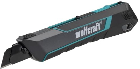 wolfcraft Cuttermesser PRO SAFETY 18 mm – Profi Abbrechklingenmesser mit Autolock, Metallgehäuse, ergonomisch für Rechts- und Linkshänder, extra scharfe Klinge - 4290000