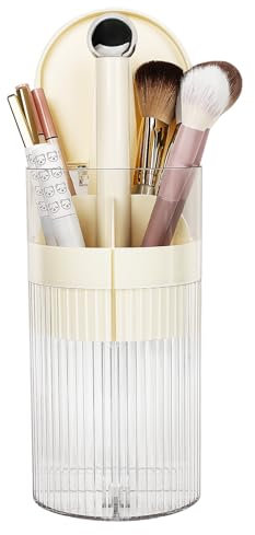 JessLab Organizzatore per Pennelli da Trucco Pop-Up con Coperchio, Portapennelli Cosmetici Antipolvere, 4 Scomparti Capienza Grande per Vanity, Piano del Bagno, Bianco