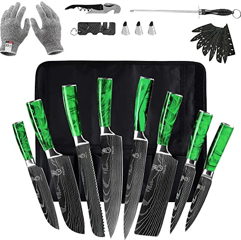 FULLHI Japanese Knife Set, Premium Stainless Steel Kitchen Knife Set Chef Knife with Roll Bag
