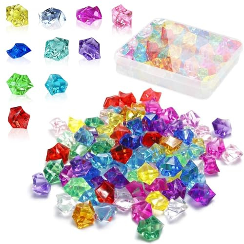 Dreamil Diamantes para niños, 100 piedras preciosas de color para niños, piedras de cristal de resina, piedras decorativas de cristal, para bodas, fiestas, jarrones, decoración de mesa, manualidades