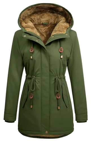 Vancavoo Manteau Femme Hiver Blouson Polaire Chaud Veste à Capuche Décontracté Doudoune Parka Outercoat avec Zippé,Vert,M