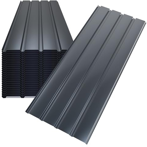Mondeer 24PCS Metal Roofing Sheets, 12m², 115 x 45 cm, Grey | Corrugated Roofing Sheets Covers, Galvanised Steel Roof for Garage Carport Shed Greenhouse Kennels Panels