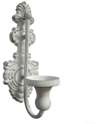 Vintage gjutjärn väggljushållare med antik vit finish, dekorativt avsmalnande ljus en gång för vardagsrum, matsal, hall eller sovrum, passar standard 24 mm ljus (grå)