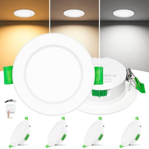 Laiebri Confezione da 4 Faretti LED Incasso Extra Slim 25mm, 6W, Soffitto Dimmerabili 3 Intensità Senza Dimmer, 2700K/4000K/6000K, IP44 Faretto LED Bagno Cucina, Foro Ø58-68mm, 230V, Bianco