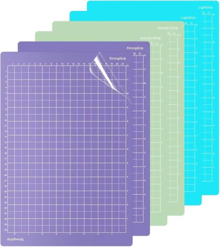 Dexpally 6 Piezas Alfombrilla de Corte para Cricut, 8.5 x 12 Pulgadas, Tapete Maquina Corte, 3 Niveles de Agarre (Estándar/Ligero/Fuerte), Antideslizante con Cuadrícula - Azul/Verde/Morado.