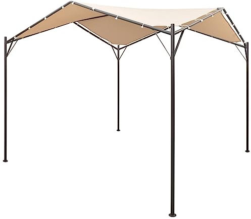 vidaXL Chapiteau Tente Tonnelle de Jardin Pavillon de Patio Tente de Mariage Escamotable Extérieur Terrasse Barbecue Pique-Nique 4x4 m Beige Acier