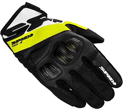 SPIDI, Flash-R Evo, Guanti Moto per Uomo, Protettivi e Resistenti, Guanti Moto Estivi Impermeabili e Antiscivolo, con Touchscreen Capacitivo, Peso Medio 0, 1 kg, Colore Nero e Giallo Fluo, Taglia XL