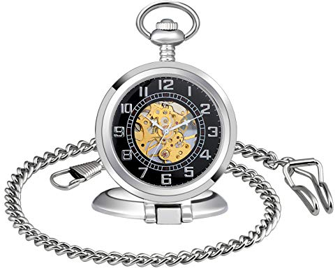 MICGIGI-Unisex Taschenuhr mit Kette Analog Handaufzug Ziffern Retro Mechanische Taschenuhren