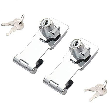 2 Packs Keyed Hasp Locks Twist Knob Keyed Locking Hasp for Small Doors, Cabinets and More,Stainless Steel Steel, Chrome Plated Hasp Lock Catch Latch Safety Lock (3Inch with Lock)