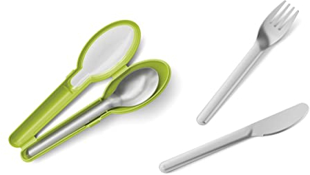Emsa N10718 Clip & Go Besteckset 3-teilig | Inkl. Etui für unterwegs: Messer, Gabel und Löffel | Material: hochwertiger Edelstahl | Spülmaschinenfest | In Deutschland entwickelt | Grün