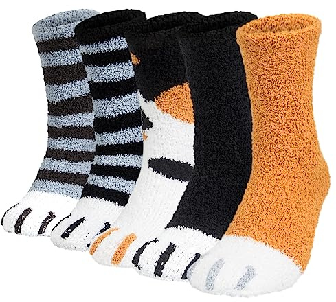 Chalier Cozy Calcetines Térmicos de Invierno para Hombre 5 Pares de Calcetines Gruesos de Forro Polar de Coral Para Dormir en Casa Calcetines Mullidos para Navidad Regalo de Cumpleaños, Talla 38-46