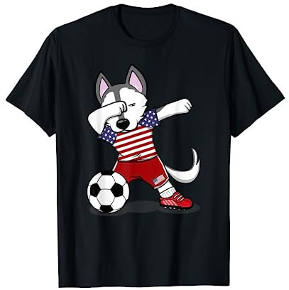 Dabbing Husky America Soccer Fans Jersey USA Flag Football T-Shirt