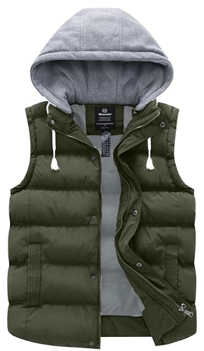 Wantdo Smanicato Trapuntato a Vento Giacca Senza Maniche Spesso Cappotto da Esterno con Tasche Giubbotto Casual Taglia Forti Uomo Verde Militare XXL