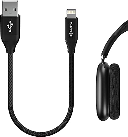GEEKRIA - Cable de Carga para AirPods Max, Pro, 2 y Beats Solo Pro, Powerbeats, BeatsX - USB-A a Lightning Certificado Apple MFi (Negro 1FT)