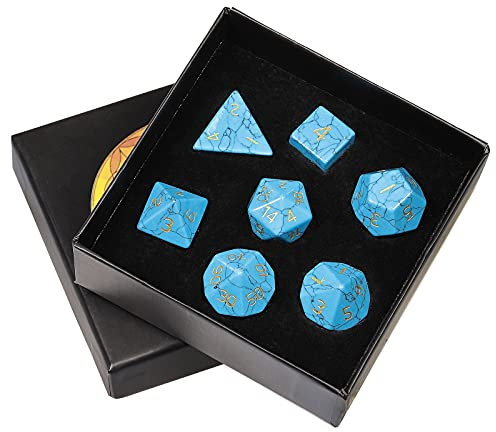 KYEYGWO Blau Howlith Türkis Kristall Polyedrische Würfel Set, 7pcs Reiki Heilung Stein Polyedrischer Spielwürfel für Dungeons und Dragons RPG DND Dice Tischkartenspiele Brettspielwürfel