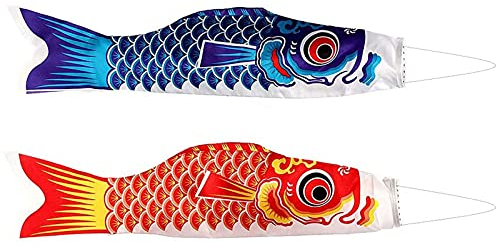 Amacoam Windsack Karpfenfahne Flagge in Karpfenform Japanische Dekoration Japanisch Windsock Karpfen Windfahne Karpfenwindsack Streamer Dekoration Kite Fahnen Flagge Hängen Dekoration 2 Stück 40cm