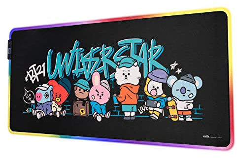 Grupo Erik Alfombrilla Gaming RGB BT21 - Alfombrilla ratón Luces LED 14 Modos, Base Goma Antideslizante y Cable USB/Alfombrilla XXL - Alfombrilla Escritorio - Tapete Escritorio 90x40cm