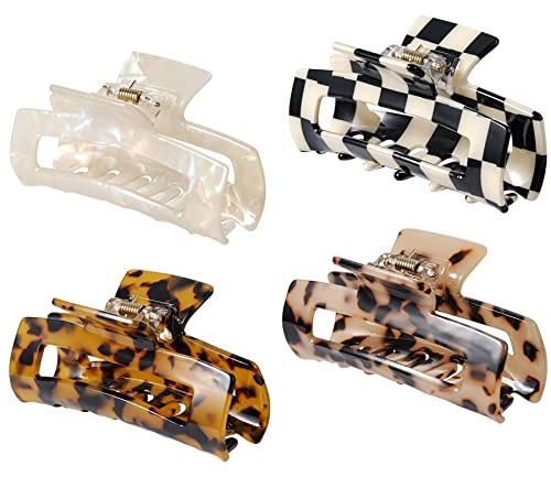 4Pcs Hair Claw Clips, Acetate Hair Banana Barrettes, French Butterfly Jaw Clips, Mermaid Color Crab Hairpin, Leopard Print Stylish Hair Accessories for Women Girls (4 Pcs)