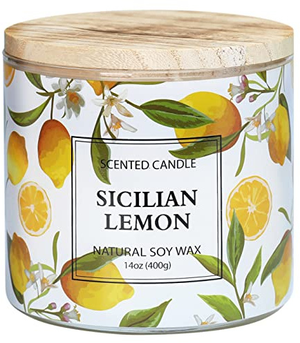Lemon Candle, Sicilian Lemon Scented Candle, Large 3 Wicks Candle, 14 oz