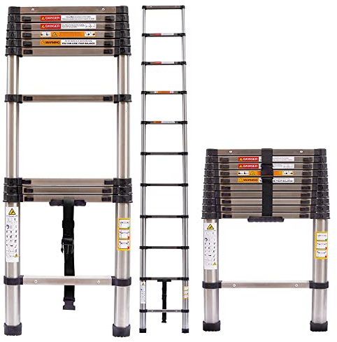 Scala telescopica 3,2 m, pieghevole, in acciaio inox, scala max. 150 kg, per camper, giardinaggio, riparazioni di rami e recinzioni e altro
