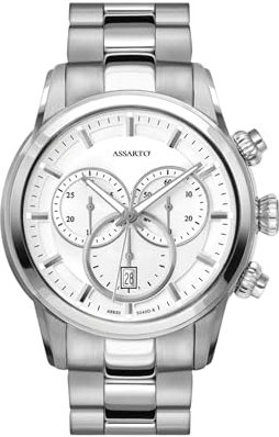 ASSARTO® - Herren Uhr (Silber) 316L Edelstahl Gehäuse & Armband - Schweizer Quarzwerk - Premium Luxus Männer Chronograph Herrenuhr & Armbanduhr (Timekeeper Collection) analog wasserdicht