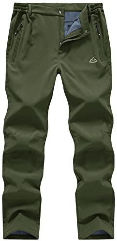 Gopune Mens Snow Ski Waterproof Softshell Snowboard Pants Outdoor Hiking Fleece Lined Army Green,32