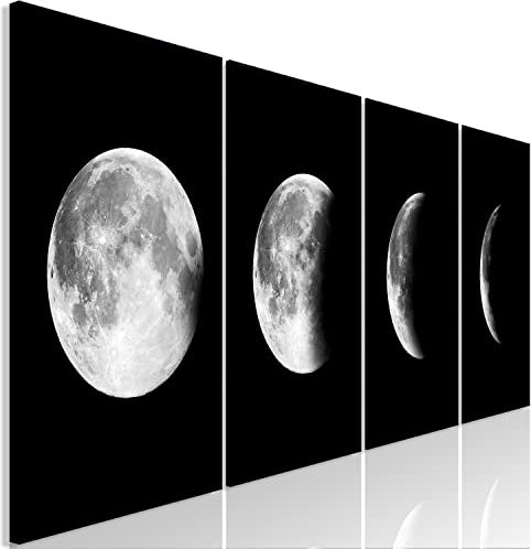 murando Acoustic Canvas Wall Art Moon Phase 160x60 cm / 24x24 picture with acoustic foam sound absorption print image Artwork 4 pcs room acoustics soundproofing Moon Planet Black Grey i-C-10023-b-a