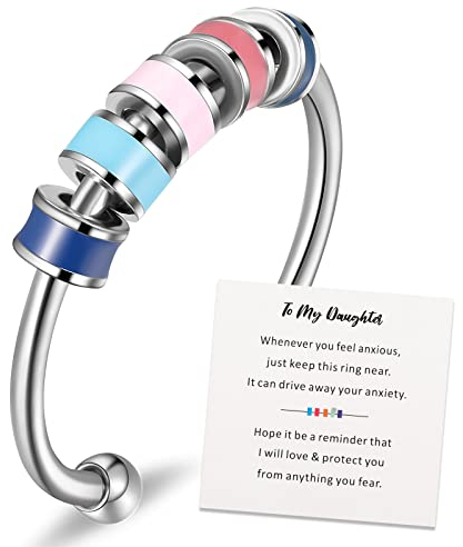 Herdear Emaille Angst Ring Edelstahl Verstellbarer Zappelring Offener Ring mit Perlen Anti Stress Zappeln Spinner Ringe mit Mehrfarbigen Perlen für Damen Herren Angst Linderung (Klassischer Stil)