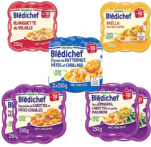 Blédina - Blédichef - 8 petits plats pour bébé - Repas midi et soir - Dès 18 Mois - 5 recettes - Pack de 8