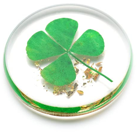 ANH3KT - 2 Pack Real Four Leaf Clover Good Luck Charm - Clover Pocket Token, Preserved, 1.25'', Lucky Charm Clover For Family (Including Gold Leaf)