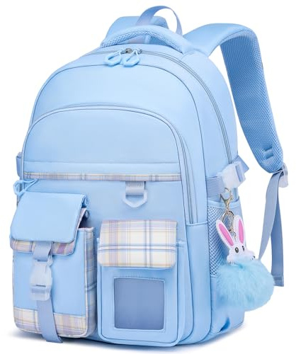 KEBEIXUAN Cartable Fille Primaire Kawaii, Sac à Dos Scolaire pour Enfants 6-11 Ans (CP au CM2) - Sac d'École Léger et Respirant pour Filles, Bleu